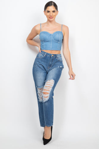 Ashton Denim Top - Pink Canary